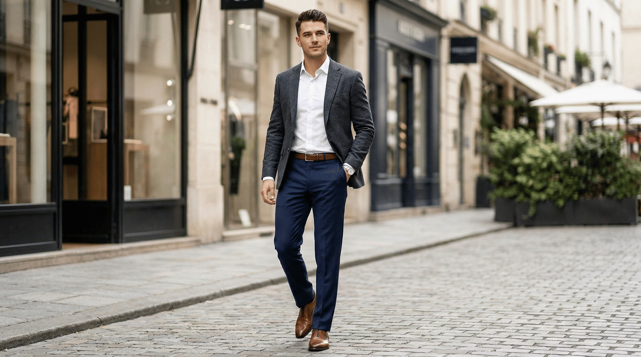 Navy Structured Trousers